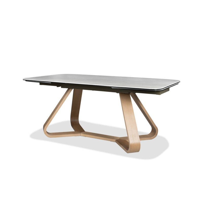 Mesa de comedor extensible Artavia cerámica efecto piedra  con pata de madera natural 180/270cm