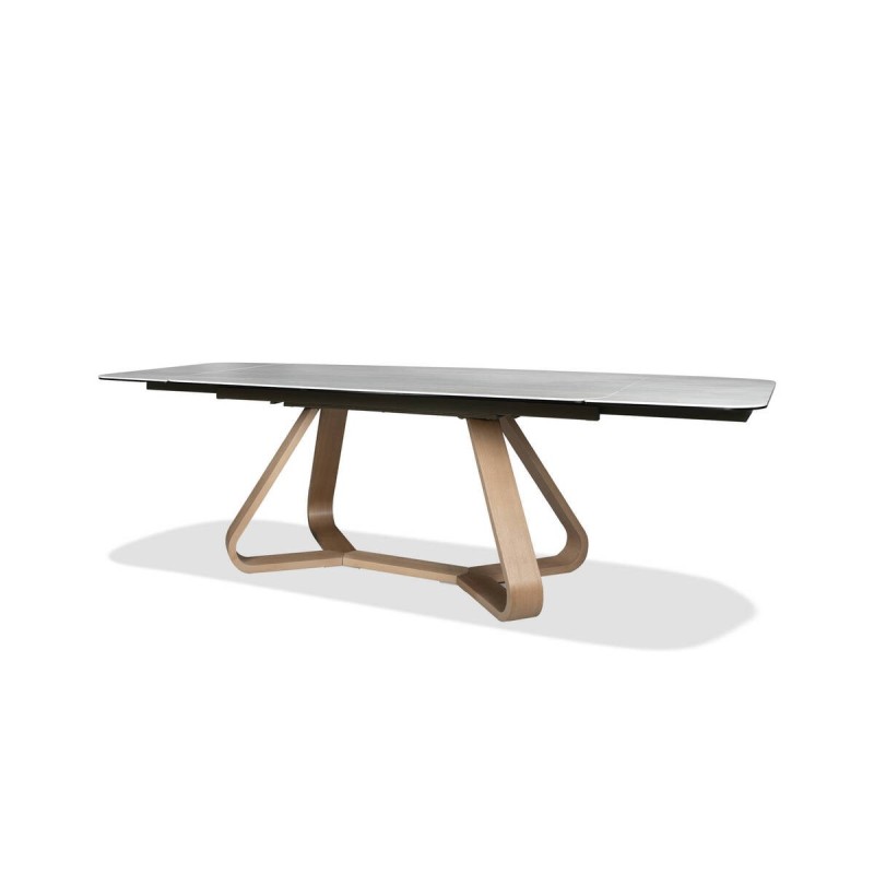 Mesa de comedor extensible Artavia cerámica efecto piedra  con pata de madera natural 180/270cm