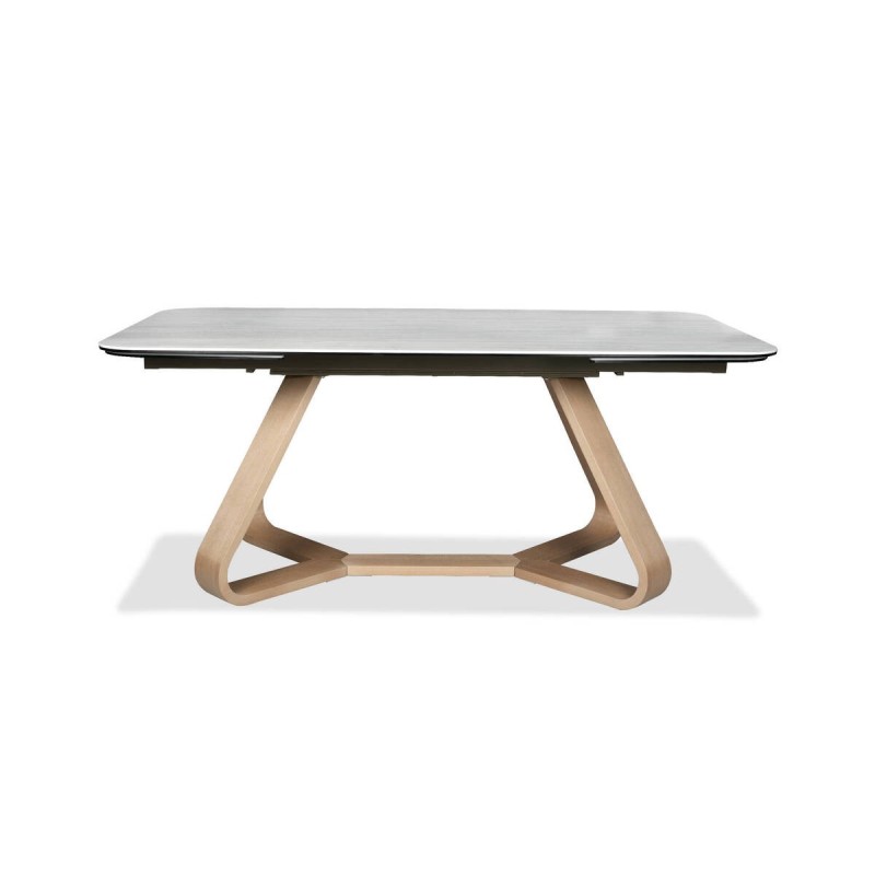 Mesa de comedor extensible Artavia cerámica efecto piedra  con pata de madera natural 180/270cm