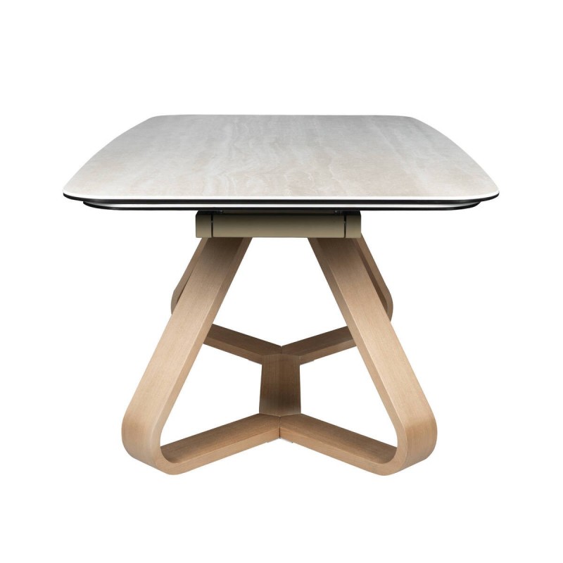 Mesa de comedor extensible Artavia cerámica efecto piedra  con pata de madera natural 180/270cm