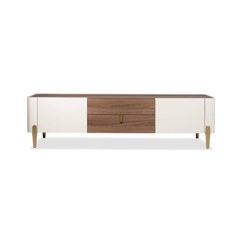 MUEBLE TV AUREN EN NOGAL Y BEIGE MATE CON PATAS DE LATÓN CEPILLADO 200x45cm