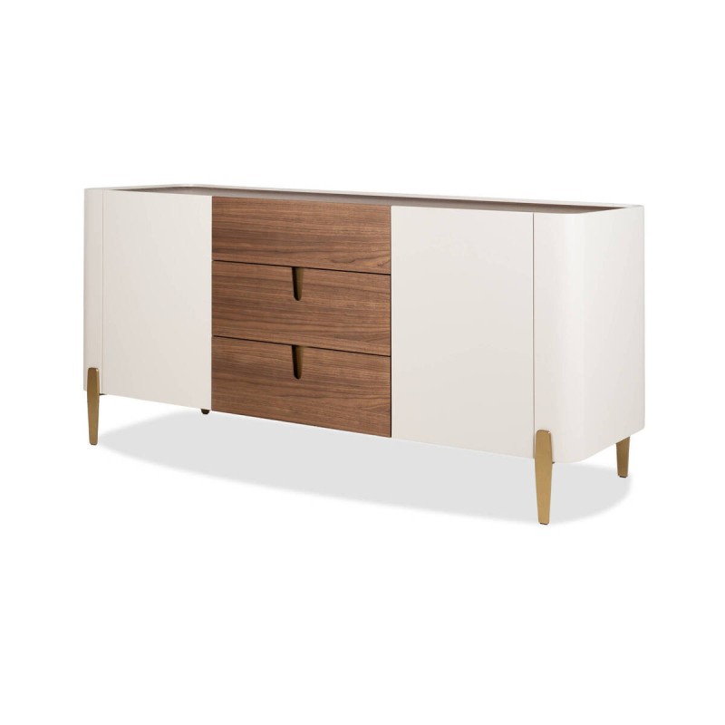 Aparador auren en nogal y beige mate con patas de latón cepillado