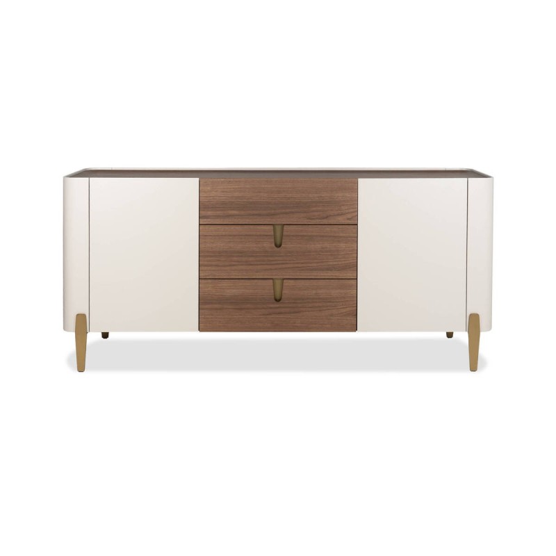 Aparador auren en nogal y beige mate con patas de latón cepillado