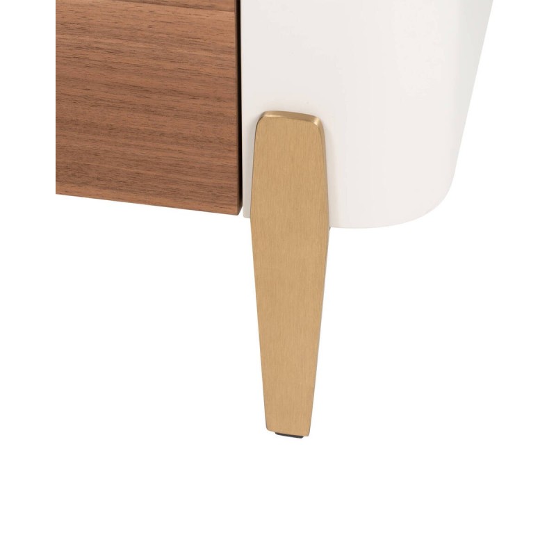 Cómoda auren de 6 cajones en nogal y beige mate con patas doradas
