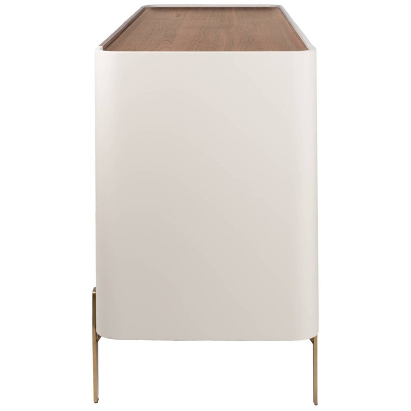 Cómoda auren de 6 cajones en nogal y beige mate con patas doradas