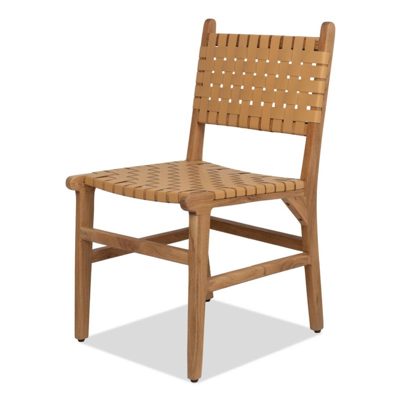 Silla kora en madera maciza de acacia y asiento de cuero entrelazado 46x48x86 cm