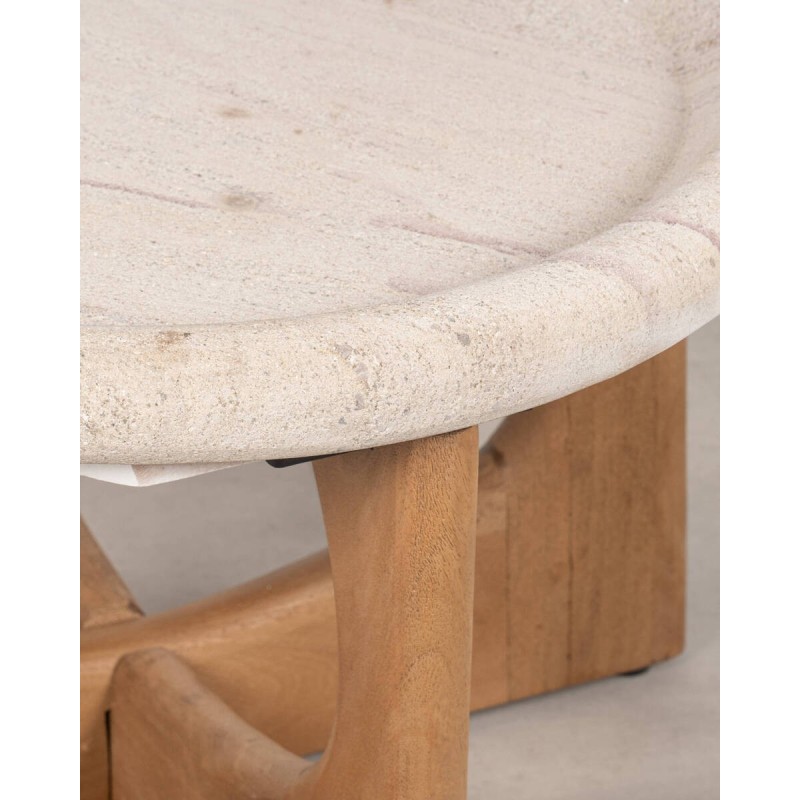 Mesa de centro Dune redonda piedra arenisca y madera de mango Ø 60 cm