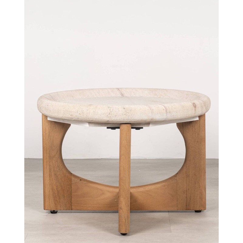 Mesa de centro Dune redonda piedra arenisca y madera de mango Ø 60 cm