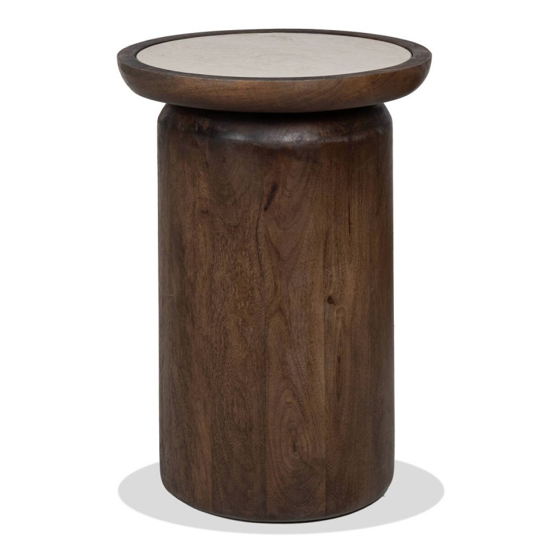 Mesa auxiliar Lena de madera de mango y mármol travertino 34x50cm
