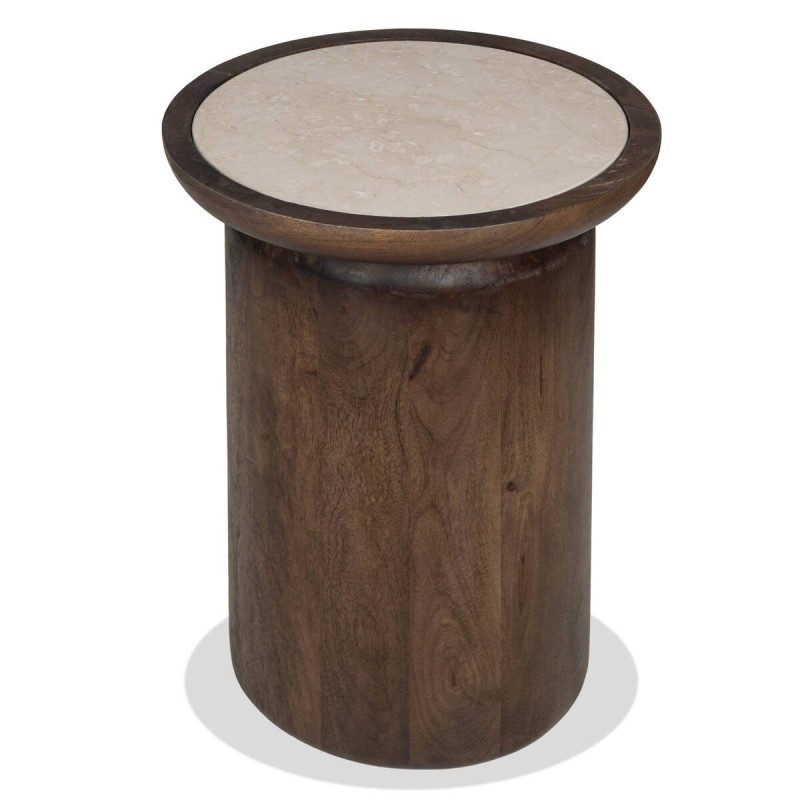 Mesa auxiliar Lena de madera de mango y mármol travertino 34x50cm