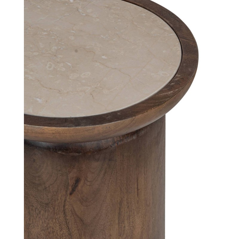 Mesa auxiliar Lena de madera de mango y mármol travertino 34x50cm