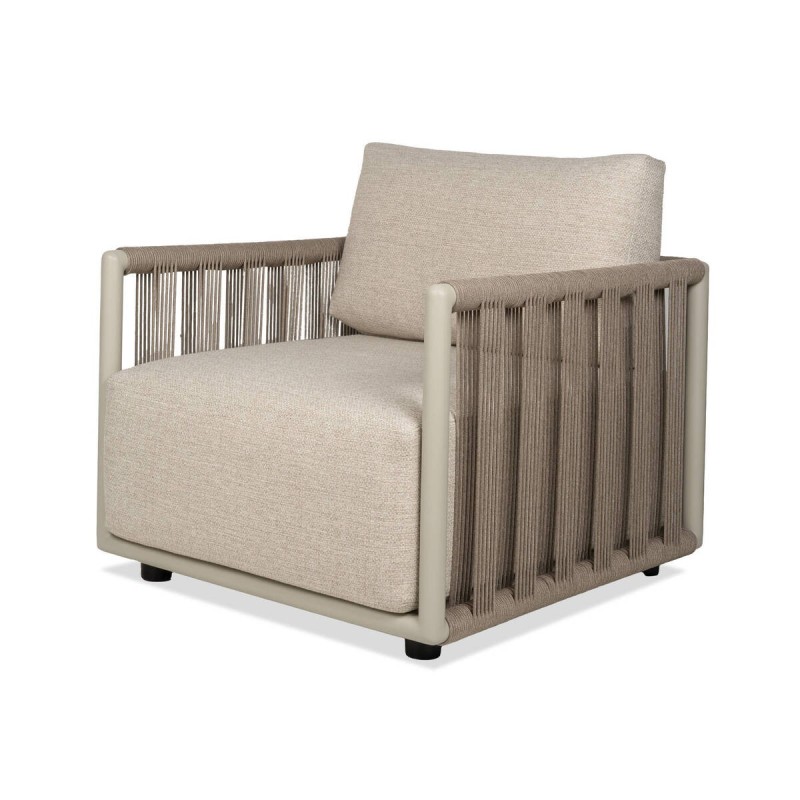 Sillón individual Cordelia de exterior con cuerda trenzada y cojines Glacier