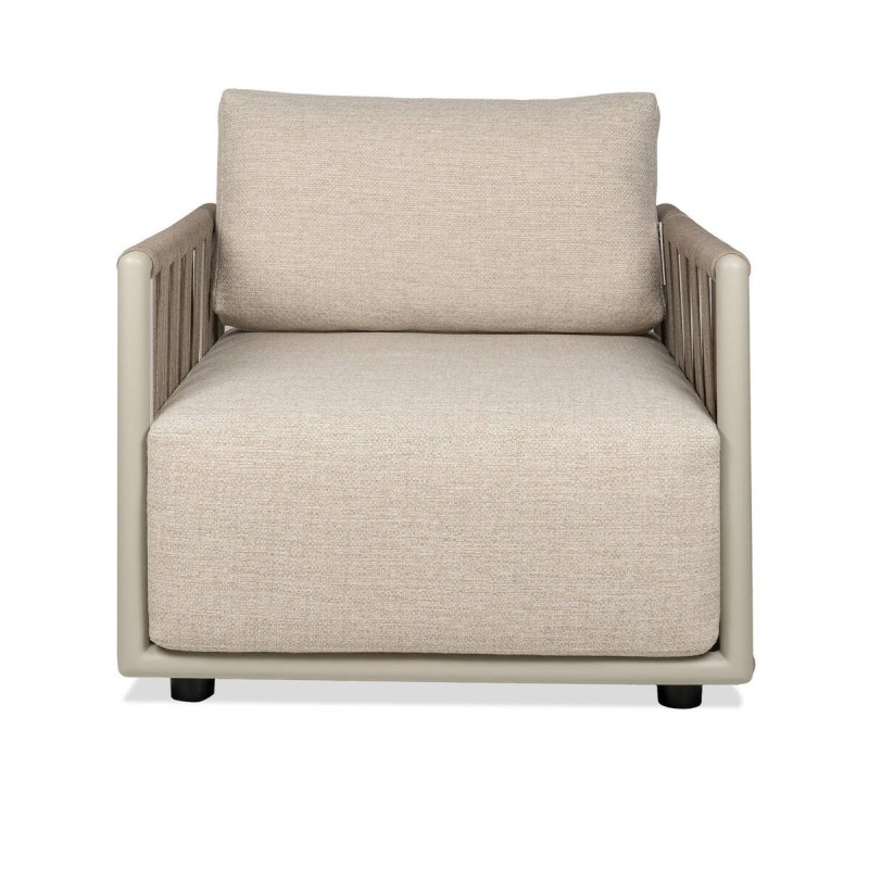 Sillón individual Cordelia de exterior con cuerda trenzada y cojines Glacier