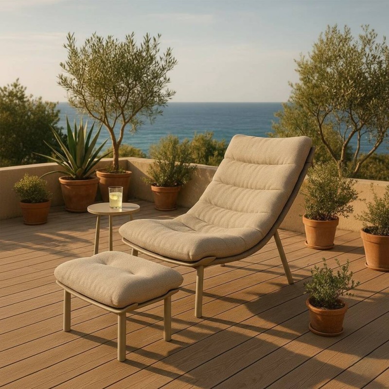 Reposapiés de exterior Arrel en aluminio y tejido Silk Grey