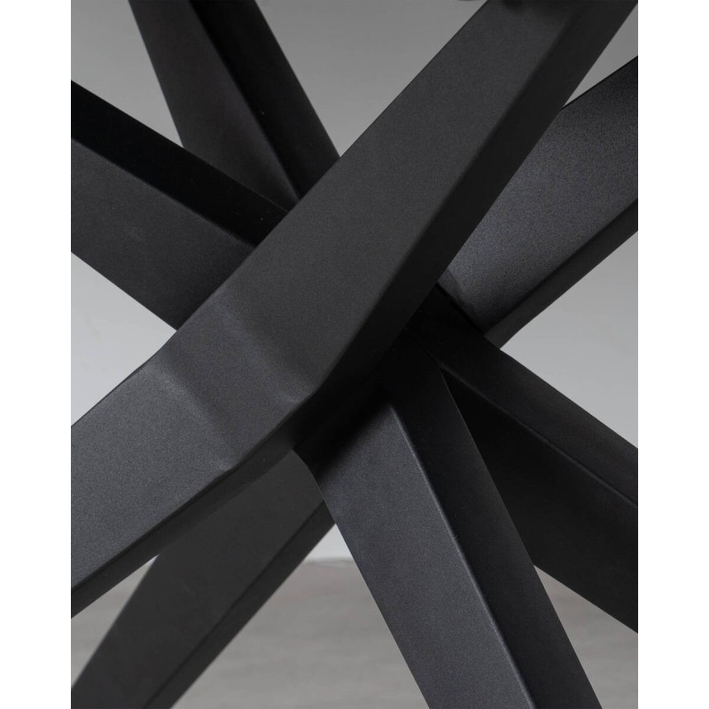 Mesa Titan extensible cerámica gris piedra con apertura lateral y patas cruzadas 160/240cm