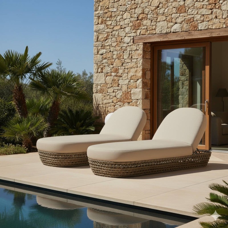 Tumbona Marmol larga de exterior aluminio y cuerda 203x81x36 cm