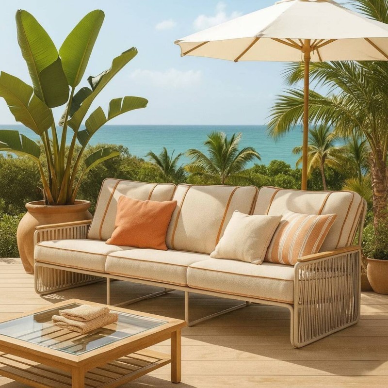 Sofá exterior Riva Mocha 3 Plazas en acero y cuerda