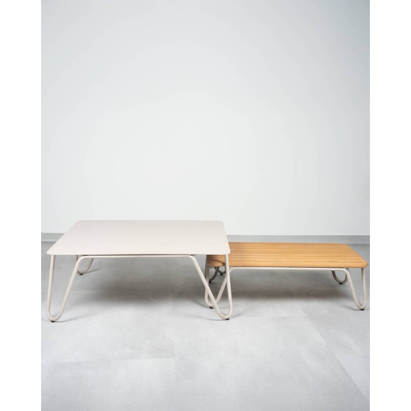 Mesa baja exterior Riva Square en aluminio beige