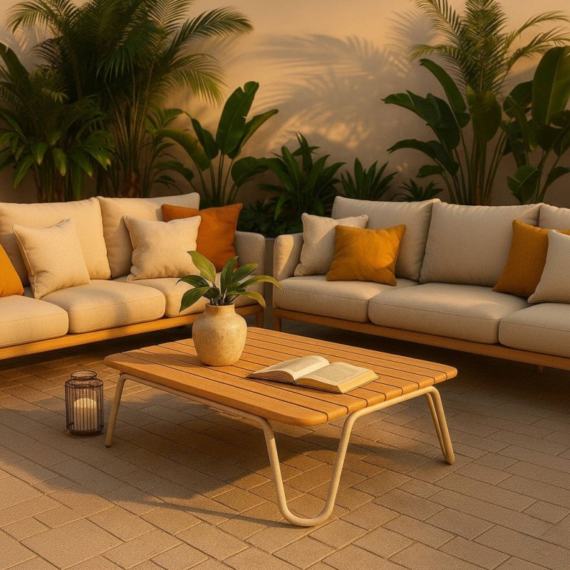 Mesa baja exterior Sento en teca y acero