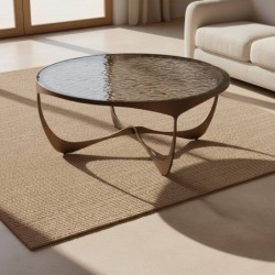 Mesa de centro Aeris redonda con cristal ahumado y base bronce