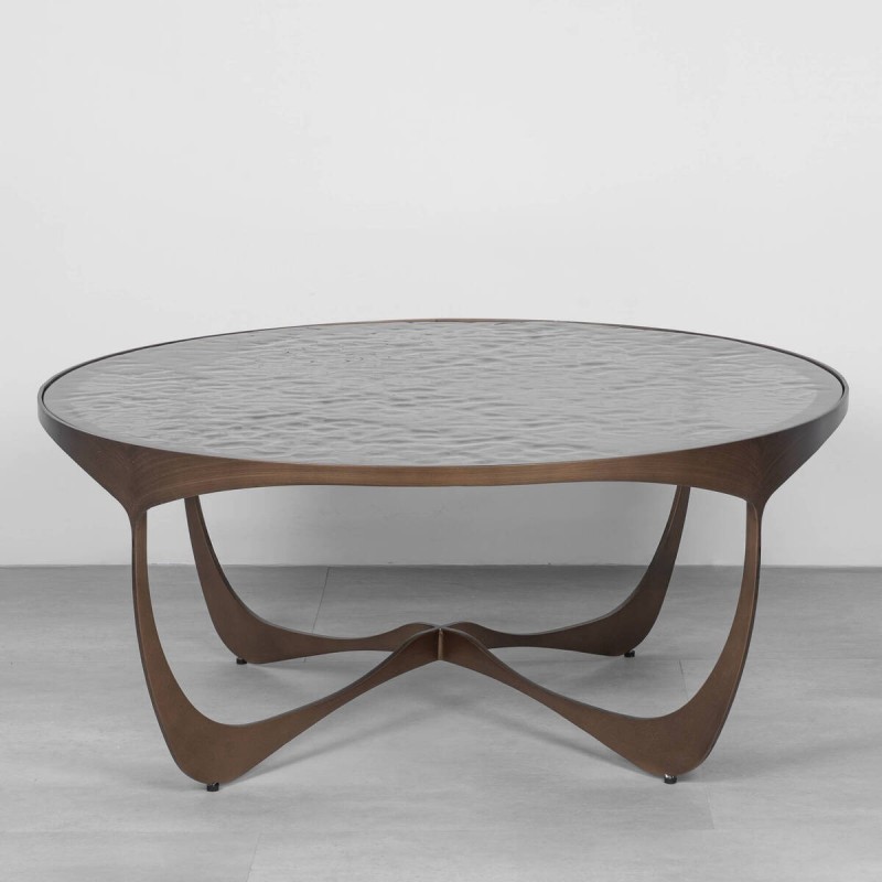 Mesa de centro Aeris redonda con cristal ahumado y base bronce