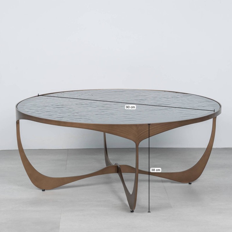 Mesa de centro Aeris redonda con cristal ahumado y base bronce