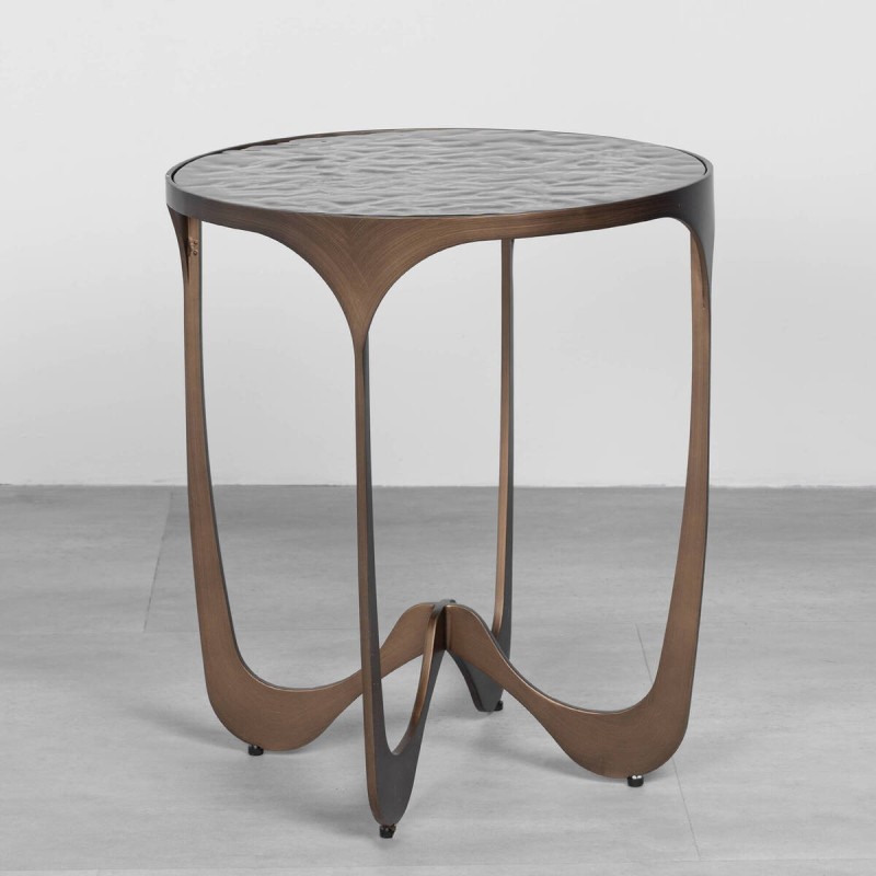 Mesa auxiliar Aeris con cristal ahumado y base bronce