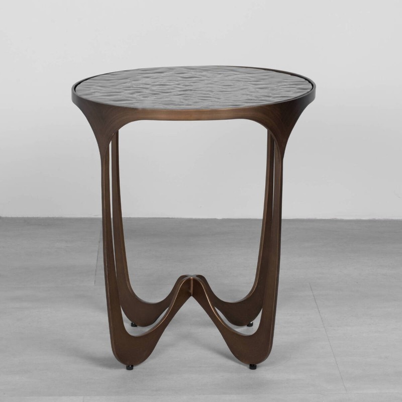 Mesa auxiliar Aeris con cristal ahumado y base bronce