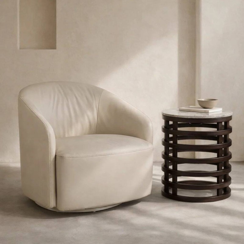 Sillón Capri giratorio en piel beige