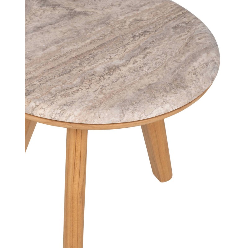 Mesa auxiliar Lotus travertino y teca 50 cm exterior + funda