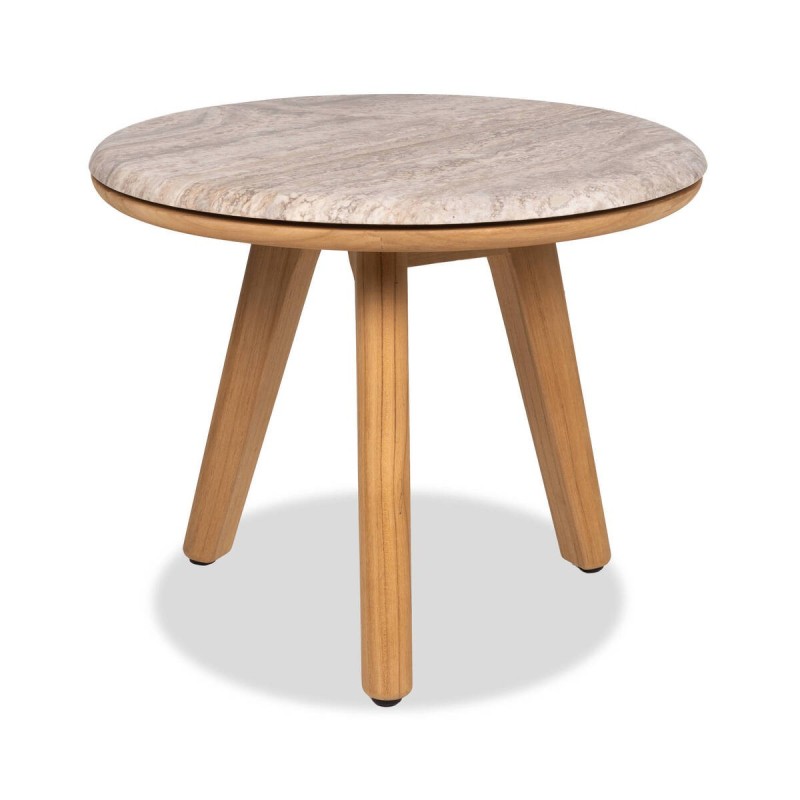 Mesa auxiliar Lotus travertino y teca 50 cm exterior + funda