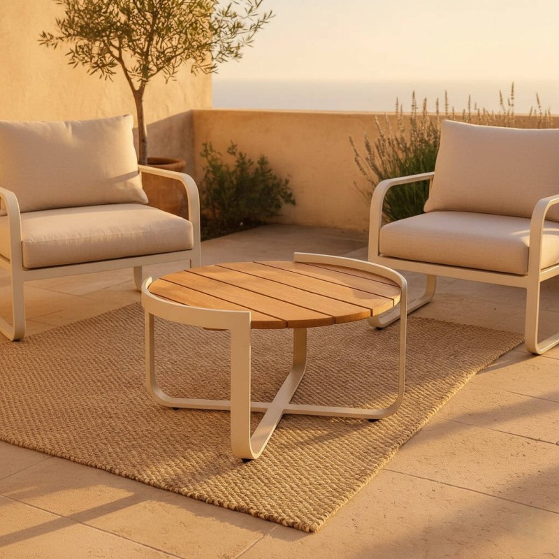 Mesa de centro Bloom aluminio y teca 60 cm exterior