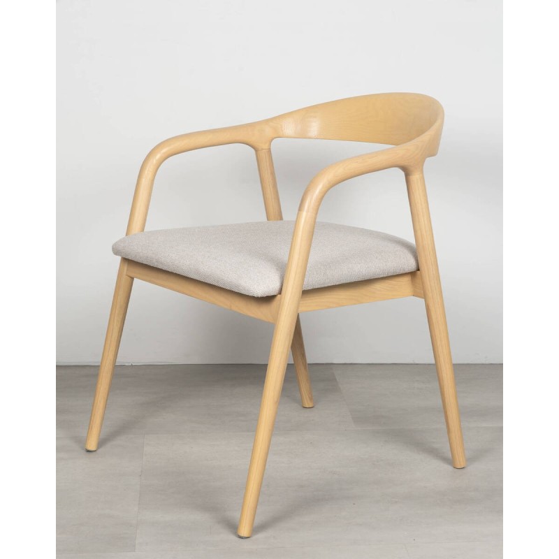 Silla de comedor Erik en fresno con asiento tapizado gris