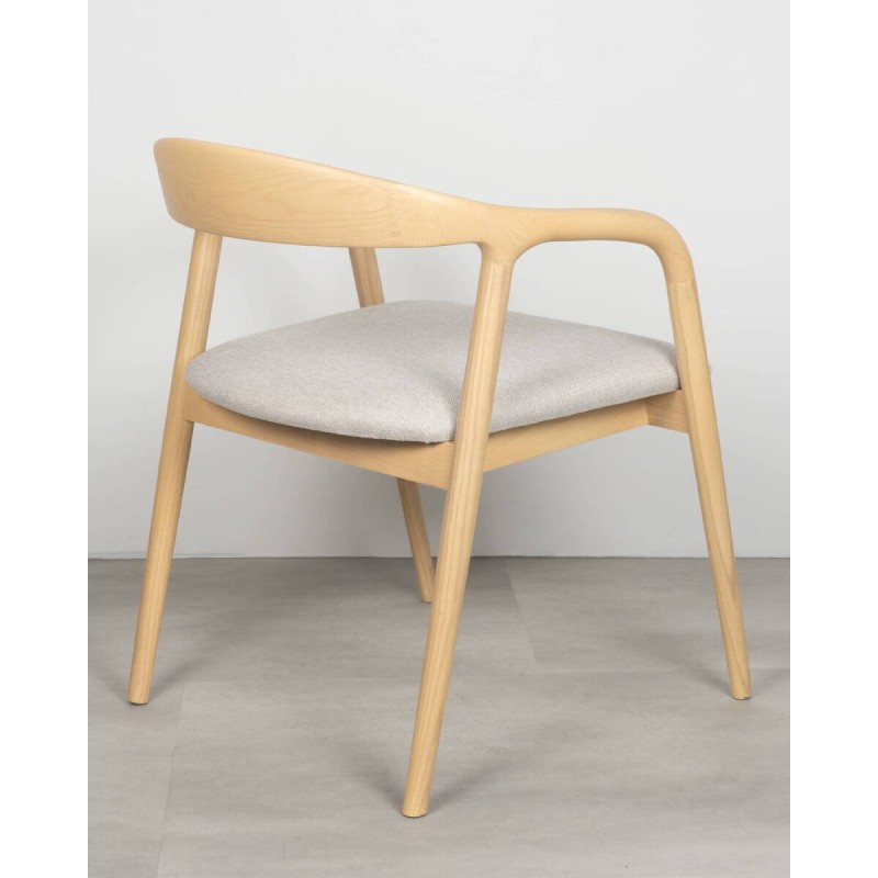 Silla de comedor Erik en fresno con asiento tapizado gris