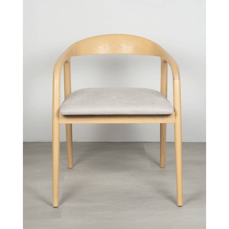 Silla de comedor Erik en fresno con asiento tapizado gris