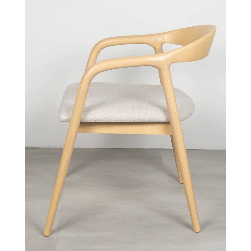 Silla de comedor Erik en fresno con asiento tapizado gris