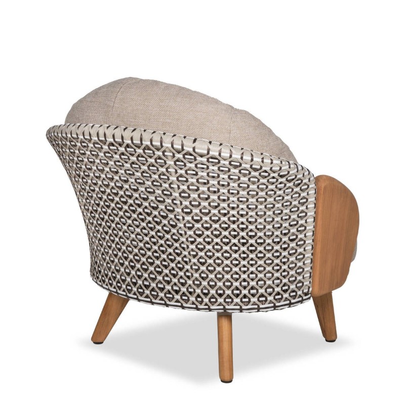 Sillón Lotus ratán y teca con cojines beige exterior