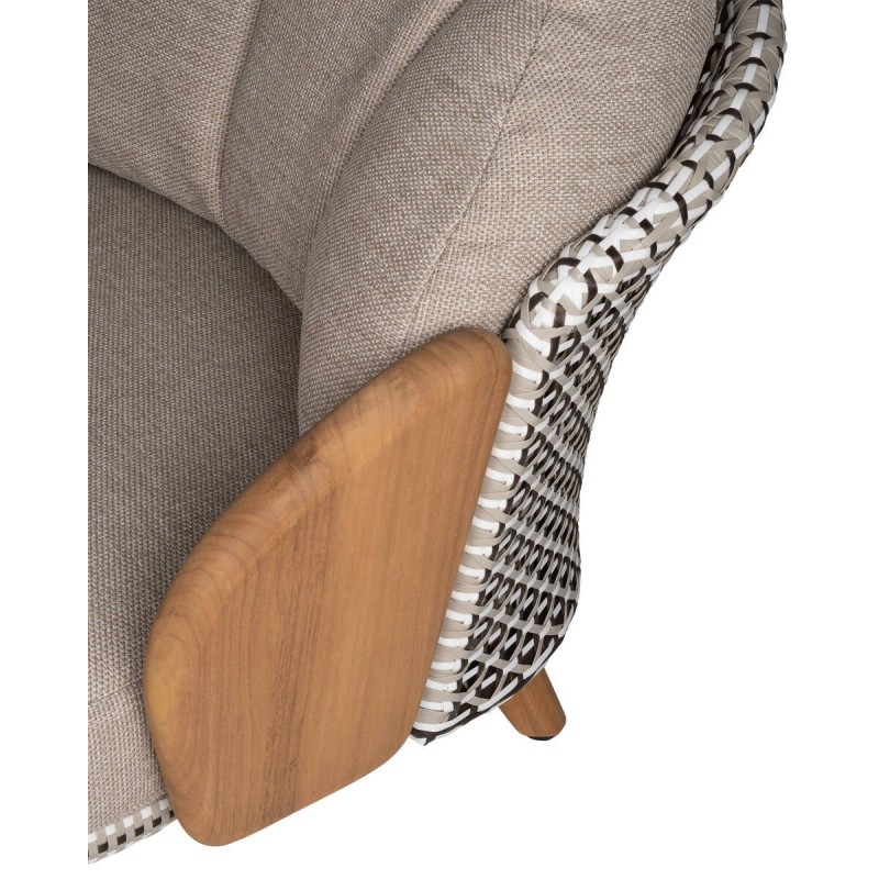 Sillón Lotus ratán y teca con cojines beige exterior