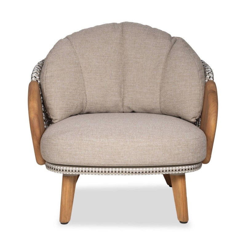 Sillón Lotus ratán y teca con cojines beige exterior