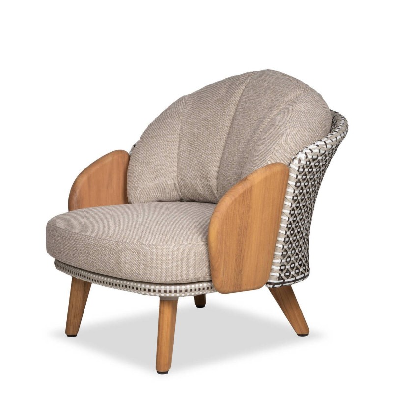 Sillón Lotus ratán y teca con cojines beige exterior