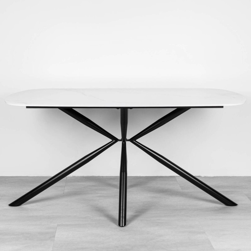 Mesa Varek comedor rectangular cerámica blanca patas negras 160x90 cm
