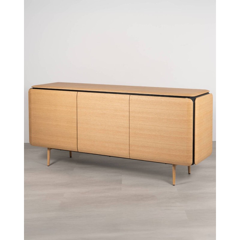 Aparador Teresa en chapa de roble natural con detalles negros