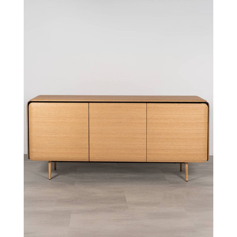 Aparador Teresa en chapa de roble natural con detalles negros