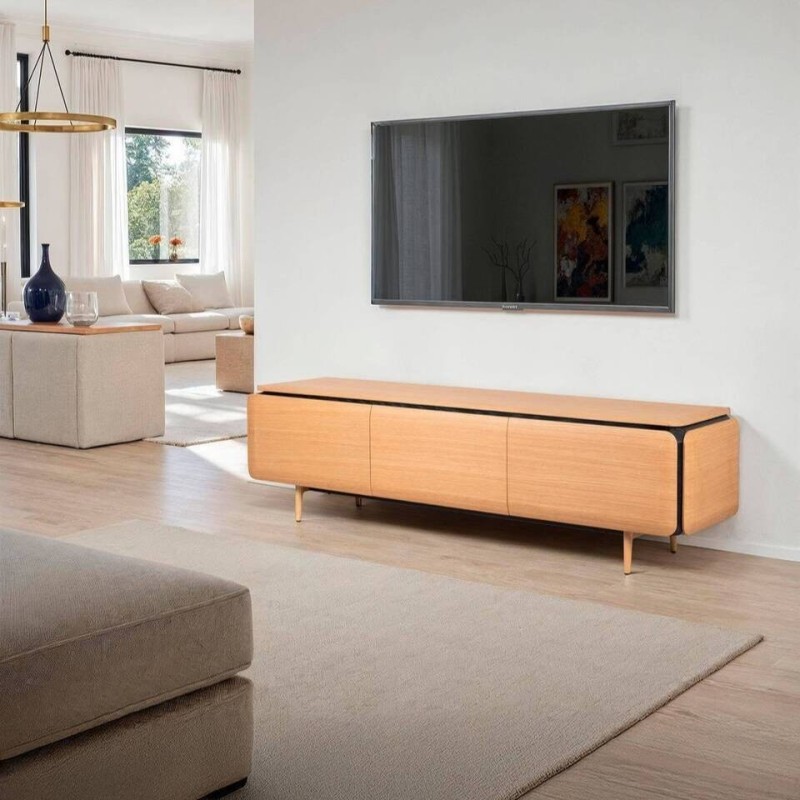 Mesa de TV Skala roble natural con detalles en negro 180 cm