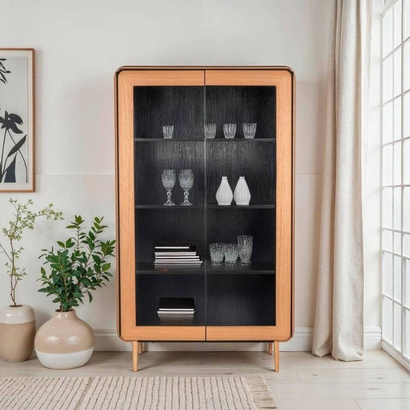 Vitrina Teresa de chapa de roble y detalles en negro 180cm