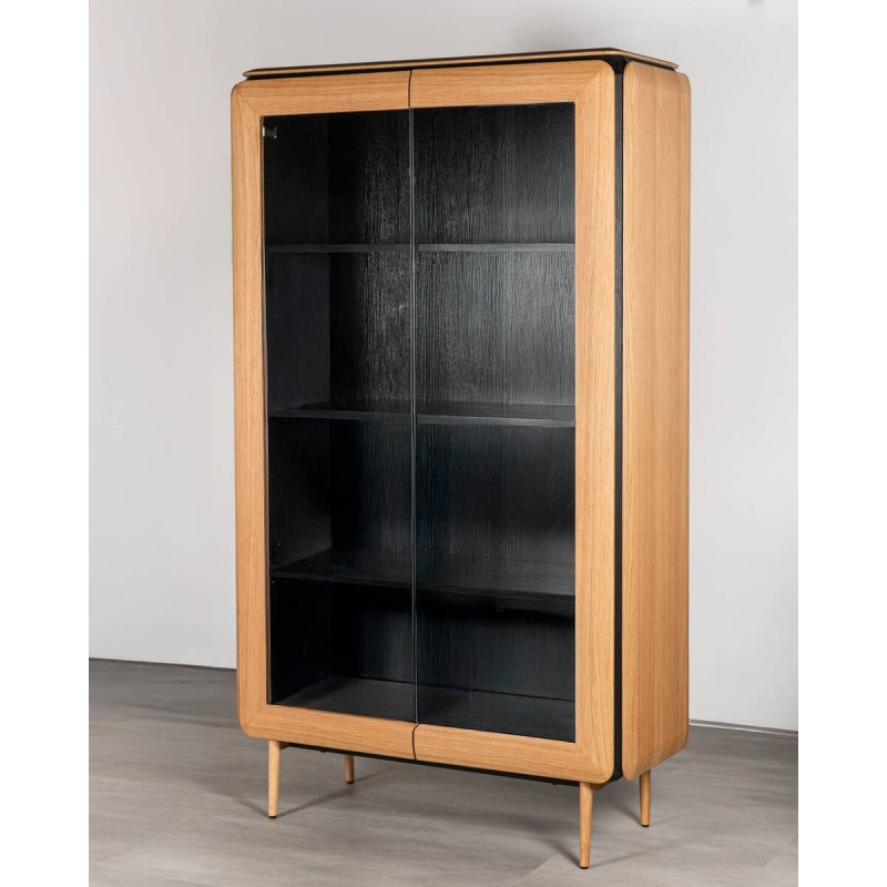 Vitrina Teresa de chapa de roble y detalles en negro 180cm
