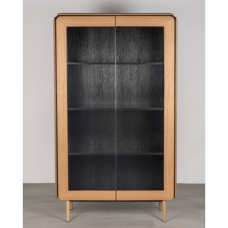 Vitrina Teresa de chapa de roble y detalles en negro 180cm