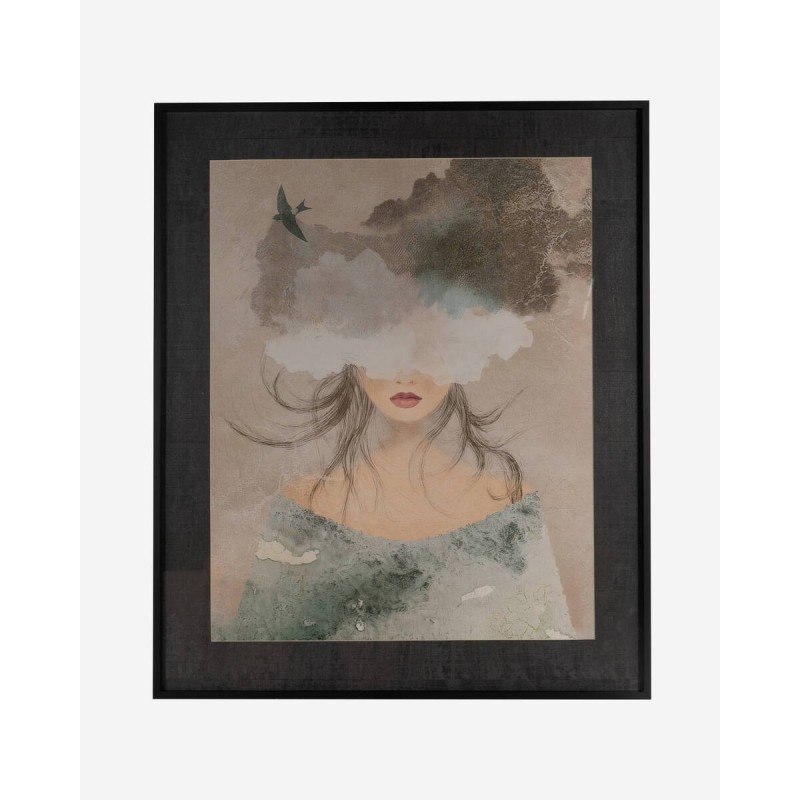 Cuadro con marco negro mujer entre nubes 100x120 cm
