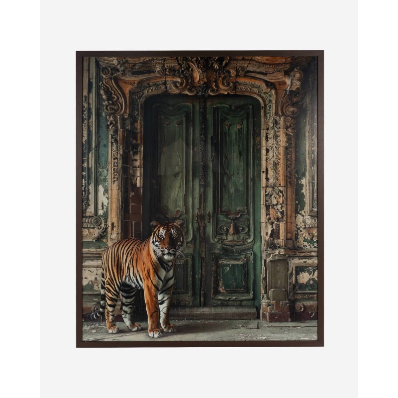 Cuadro decorativo con tigre en puerta verde 100x120 cm