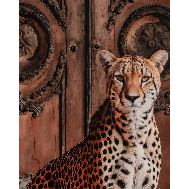 Cuadro con guepardo frente a puerta clásica 100x120cm